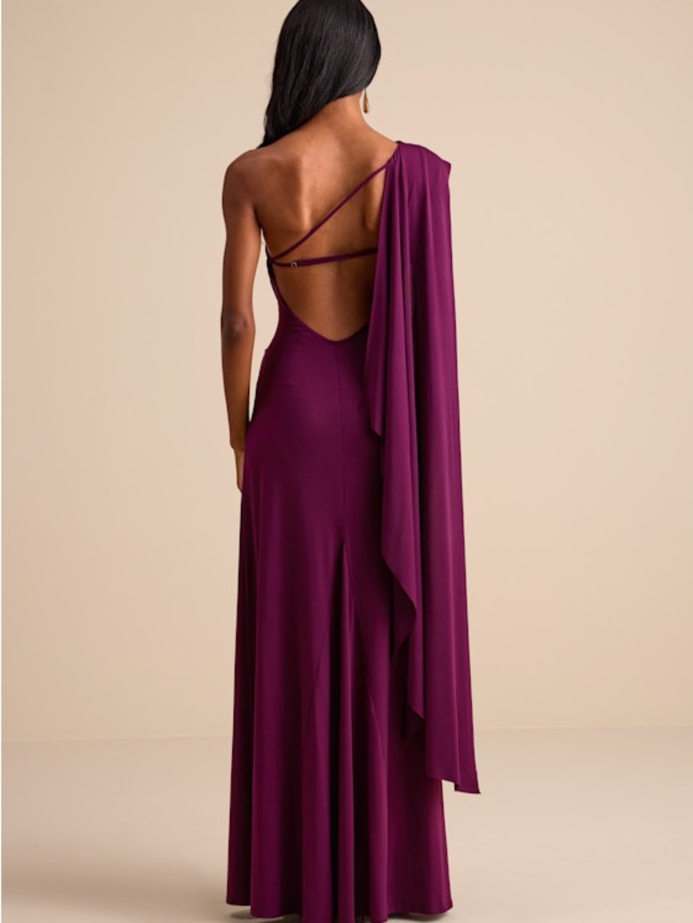 Lulu's One-Shoulder Plum Draped Evening Gown - Picture 3 of 4